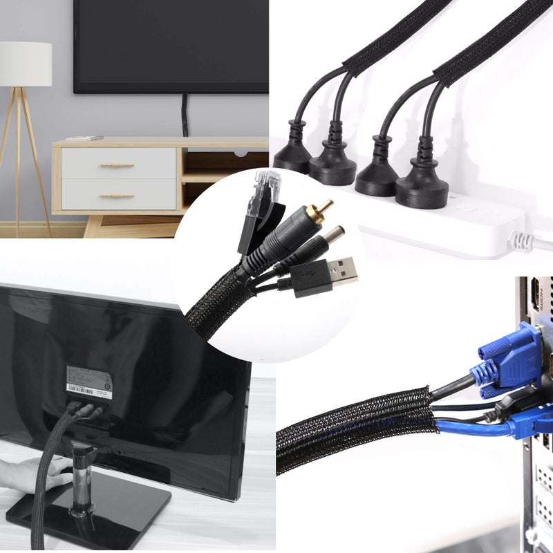 CrocSee 10ft - 1 inch Braided Cable Management Sleeve Cord Protector - Self-Wrapping Split Wire Loom for TV/Computer/Home Theater/Engine Bay - Black - Image 5